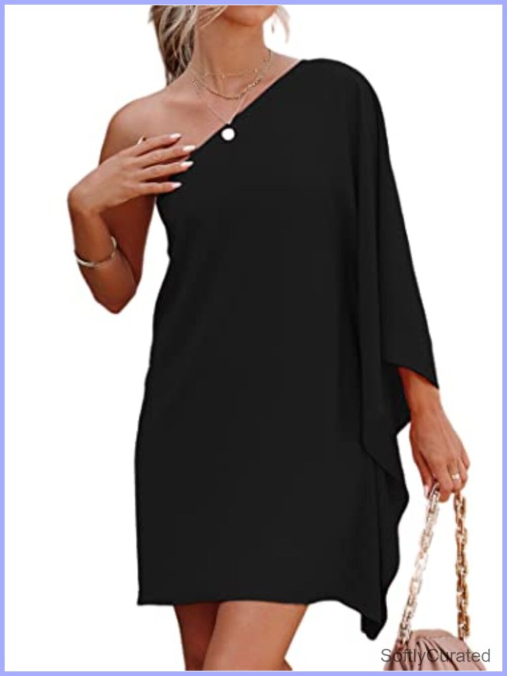 Polyester Spandex One Shoulder Midi Dress Batwing Sleeve Cocktail Party Club
